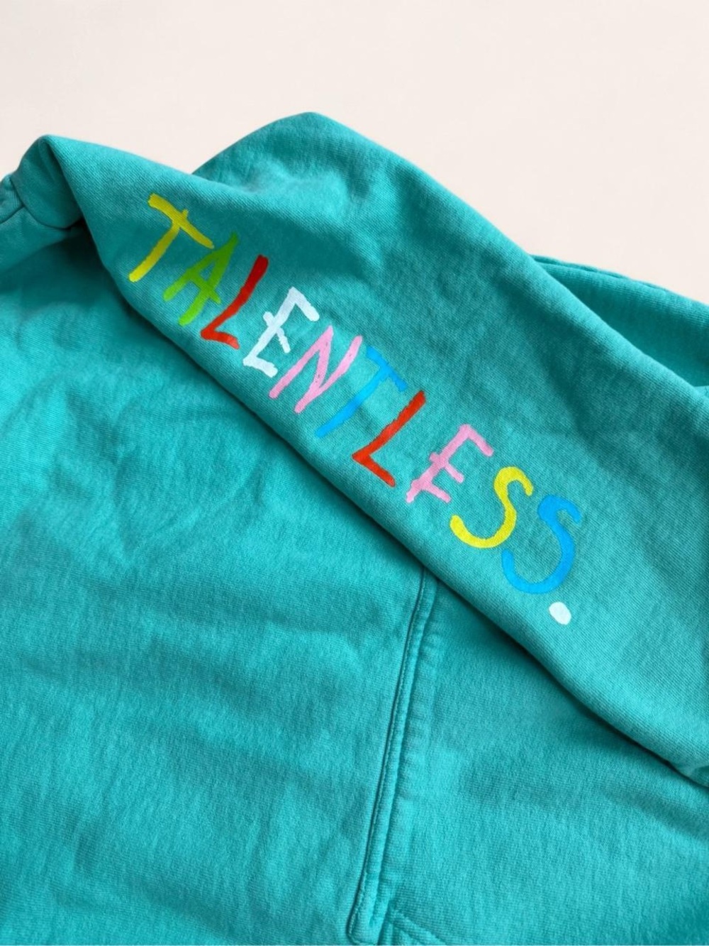 Talentless Turquoise Hoodie XS Rainbow Sleeve Logo Pullover Sweatshirt